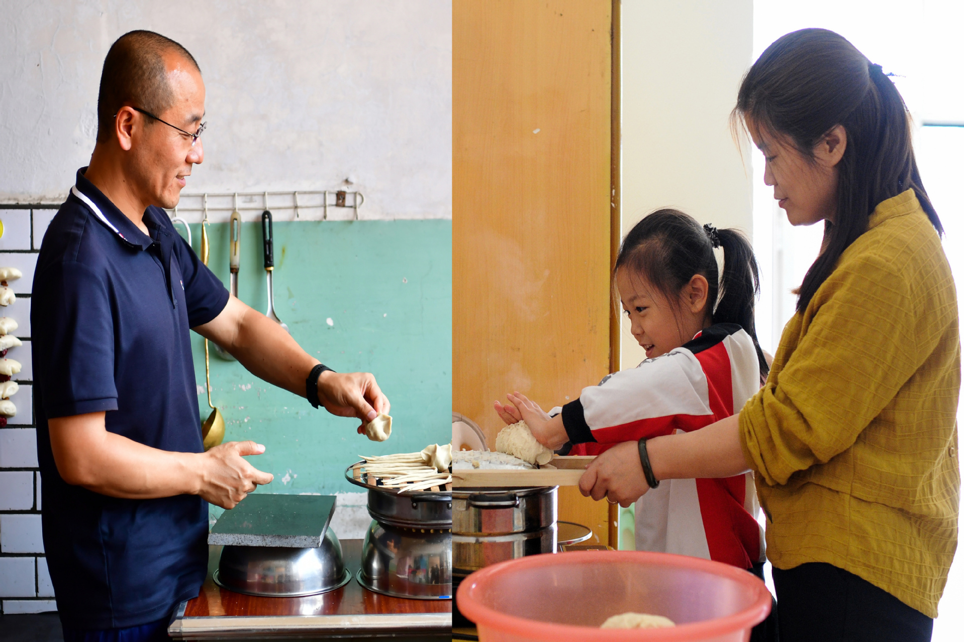 劉志軍（左）、李翠葉（右）和女兒在村里做飯。新華社發(fā).JPG